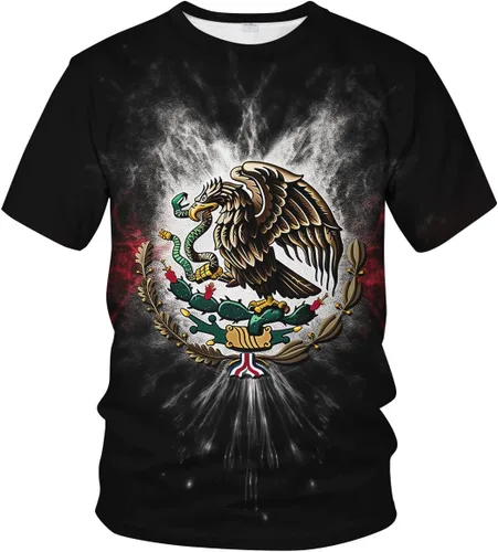 Vista 2 de Srcnhim Colorida camisa mexicana bandera de México impresión 3D moda camisetas de manga corta
