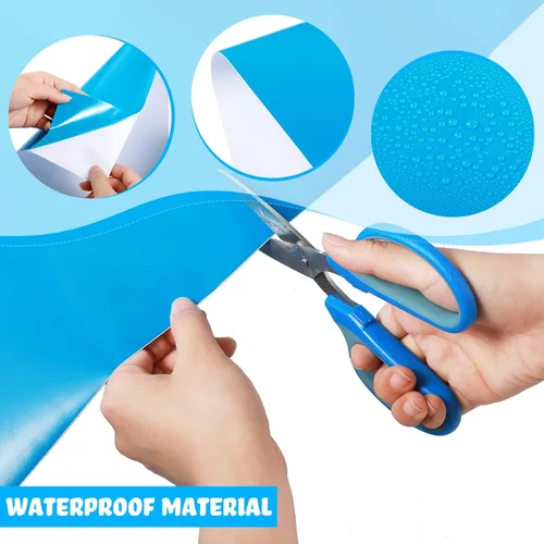Vista 3 de Nuanchu Parche de vinilo autoadhesivo de reparación de PVC de 12 x 40 pulgadas para casa de rebote, natación, piscinas sobre el suelo, lanchas Azul