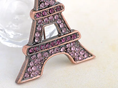 Vista 4 de Alilang plateado plateado sintético zafiro azul París Torre Eiffel moda broche de joyería