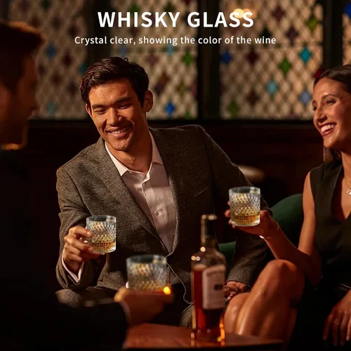 Vista 2 de Vasos de whisky Old Fashioned con caja de lujo, 11 onzas, Rocks Barware para whisky, bourbon, bebidas de cóctel y alcohol, brandy, vodka, ron, juego