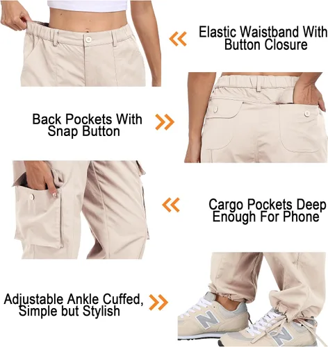 Vista 5 de Women's Cargo Work Pants Elastic Waist Straight Leg Casual Travel Hiking Pants Loose Cotton Military Pants 7 Pockets