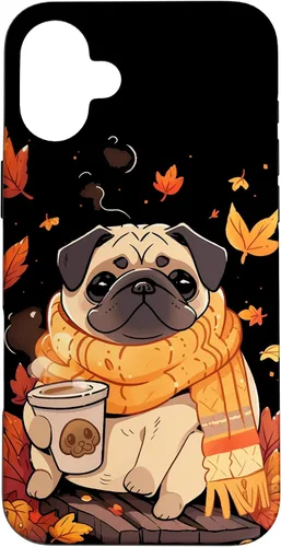 Vista 23 de Pug Fall Autumn Leaves Pumpkin Spice Latte Dog Kawaii Case for iPhone 17