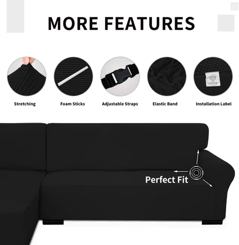 Vista 4 de Funda Easy-Going elástica para sofá modular, 2 piezas, en forma de L, para diván, para sala de estar, tela jacquard, con parte inferior elástica