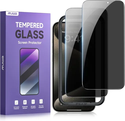 Vista 11 de ruwa Protector de pantalla de privacidad para iPhone 12 Pro Max [6.7 pulgadas] [2 unidades] Película de vidrio templado antiespía con marco