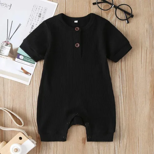 Vista 2 de Enterizo elegante para niñas recién nacidas para bebés y niñas de manga corta liso (negro, 6-9 meses)