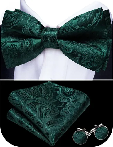 Vista 21 de Barry.Wang Pajarita de Rayas Paisley para Hombre de Seda Preatada Pañuelo de Bolsillo Gemelos Juego Formal Boda Fiesta Graduación