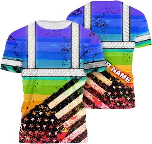 Vista 33 de Camisa de alta visibilidad de calavera con bandera de Estados Unidos para hombres, camisas de seguridad con nombre personalizado, ropa de trabajo