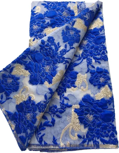 Vista 9 de Tela de encaje africano bordado francés Brocado Jacquard tejido de encaje 5 yardas de tela de encaje dorado para costura de vestido de fiesta