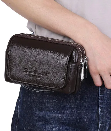 Vista 2 de Hebetag Bolso pequeño de cuero para cinturón de teléfono monedero para hombre funda de bucle paquete de cintura mensajero de viaje bolsa cruzada