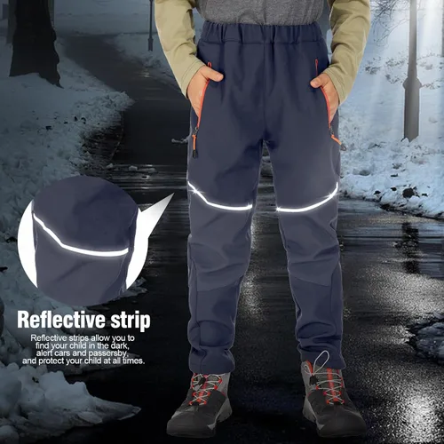 Vista 2 de Toomett Pantalones cargo de nieve para niños, niñas y niños al aire libre con forro polar suave Shell senderismo pesca esquí pantalones aislados