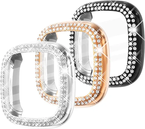 Vista 14 de Fullife Paquete de 10 Parachoques de TPU para Fitbit Versa 2, Fundas de Cristal con Diamantes Brillantes HD, Funda Protectora Completa, Resistente a