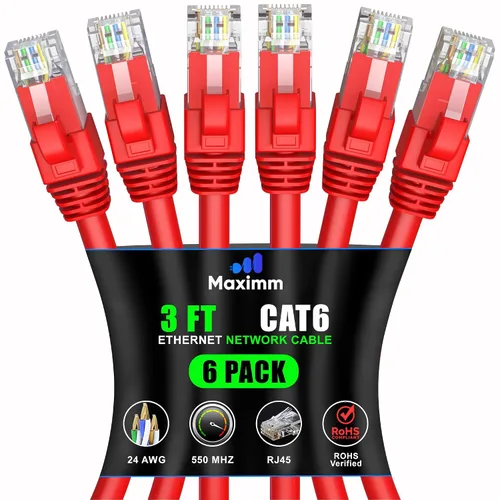 Vista 98 de Maximm Cable Ethernet Cat 6 de 0.6 pies (paquete de 6) – Cable LAN de alta velocidad, cable de Internet, cable de conexión y cable de red – UTP