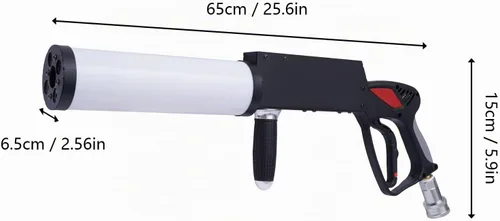 Vista 2 de Pistola de niebla de mano de CO2 para tanque de CO2 CGA320, máquina de humo con efecto de luces LED, efectos DJ, pistola de humo de niebla de CO2