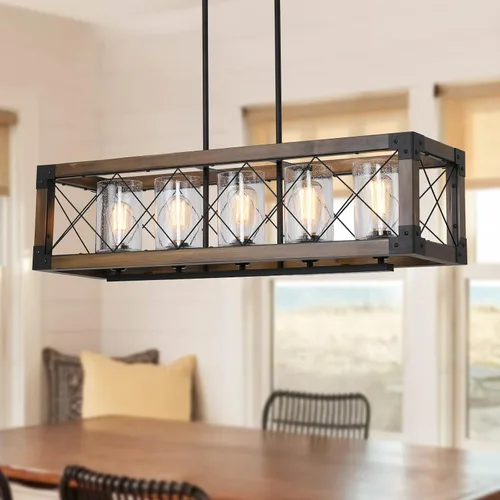 Vista 12 de Lámpara de comedor, lámparas negras de 5 luces para comedor, iluminación de isla de cocina de granja, luces colgantes para isla de cocina, lámpara