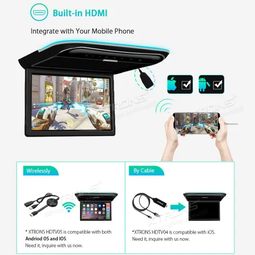 Vista 7 de XTRONS Pantalla de monitor montada en el techo del automóvil de 11.6 pulgadas, pantalla ultrafina abatible para automóvil, reproductor de video