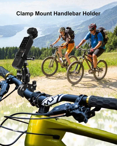 Vista 2 de Kit de soportes para manillar de abrazadera de cámara de bicicleta, cubierta protectora de cámara para parasol de lente compatible con DJI Osmo
