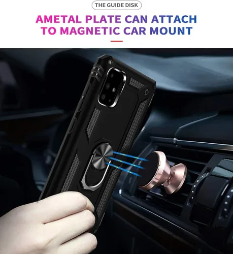 Vista 5 de Funda A71 5G para Samsung Galaxy A71 5G, con anillo de soporte, soporte ajustable, grado militar, protección resistente, a prueba de golpes, Negro