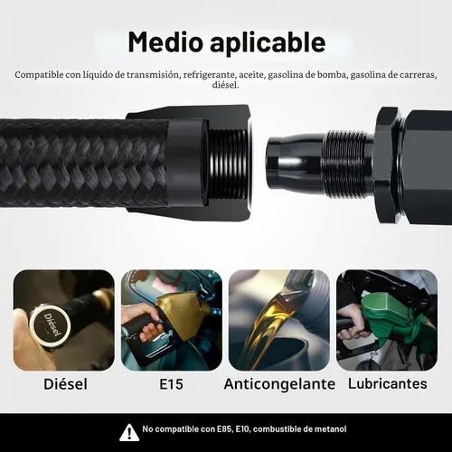 Vista 5 de EVIL ENERGY 4AN Línea de combustible, manguera trenzada de nylon CPE AN4 de 5 pies, negra Negro