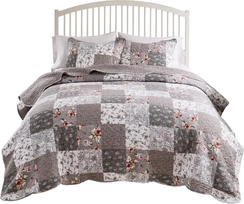 Vista 4 de Barefoot Bungalow GL-1812AMST Giulia - Juego de edredón individual, color gris