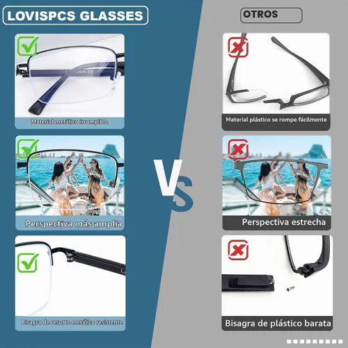 Vista 5 de Lentes de miopía para distancia, para hombres con visión cercana, gafas de miopía para conducir, ver hipermetropía, montura media