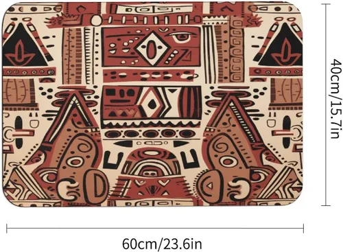 Vista 3 de Tapetes de baño para baño, color rojo, beige, marrón oscuro, patrón de tribu secreta, estilo bohemio, absorbente de agua, antideslizante, alfombra