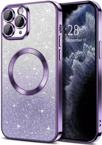 Vista 49 de Hython Funda para iPhone 13 Pro transparente con purpurina magnética [compatible con MagSafe] Protector completo de lente de cámara delgado