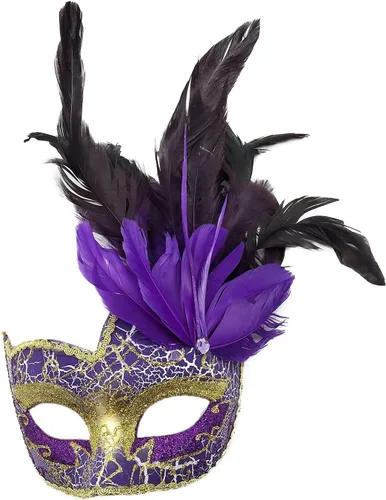 Vista 2 de Máscara de disfraz de plumas para mascarada, máscara de Halloween, Mardi Gras, fiesta de cosplay