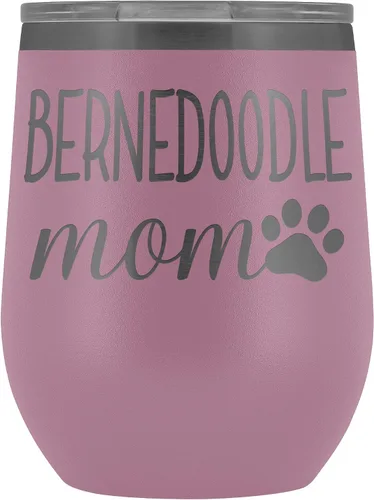 Vista 6 de Bernedoodle Mom Wine Tumbler, Personalized Doodle Dog Mom Wine Tumbler With Lid, Dog Mom Stainless Steel Wine Glasses Insulated Wine Tumbler (Black)
