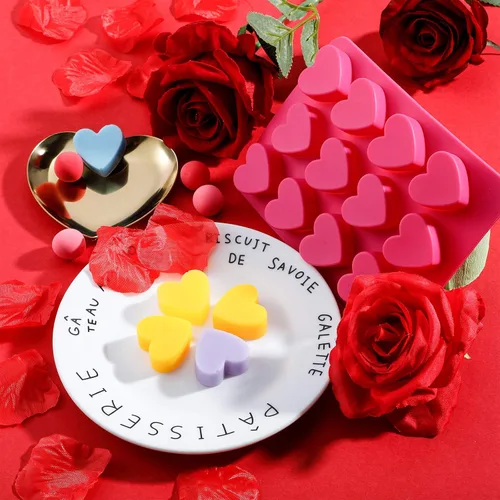 Vista 6 de 4 moldes de silicona en forma de corazón, molde de caramelo para el día de San Valentín, moldes de chocolate para San Valentín, corazón, chocolate