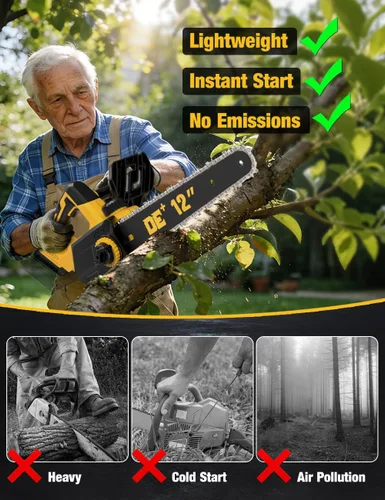 Vista 3 de Motosierra eléctrica sin escobillas de 12 pulgadas inalámbrica, para batería Dewalt 20V, motosierra compacta con corte potente de 44.3 pies/s