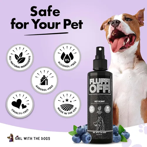 Vista 6 de Girl With The Dogs FLUFF OFF - Aroma para mascotas (Blueberry Bubblegum) 8 onzas, para gatos y perros, fabricado en Estados Unidos