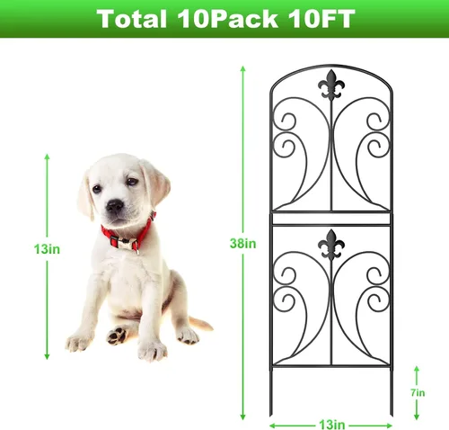 Vista 2 de Valla Decorativa para Jardín Paquete de 10, 37.5 pulgadas (Alto) x 10.8 pies (Largo) Valla Barrera para Animales, Cercado de Metal Antioxidante