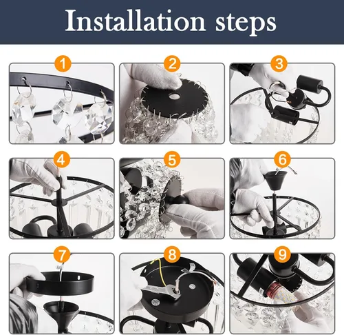 Vista 6 de YYJLX Lámpara de araña pequeña de cristal con 2 luces, moderna lámpara de techo semiempotrada para pasillo, cocina, vestíbulo (negro)