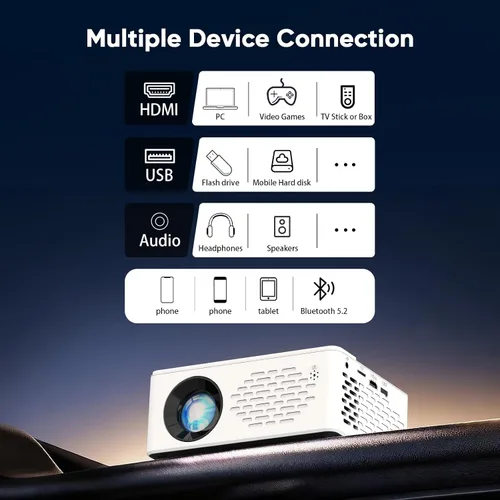 Vista 13 de TMY Mini proyector, proyector Bluetooth mejorado con pantalla, proyector portátil Full HD de 1080P, proyector de películas compatible con TV Stick