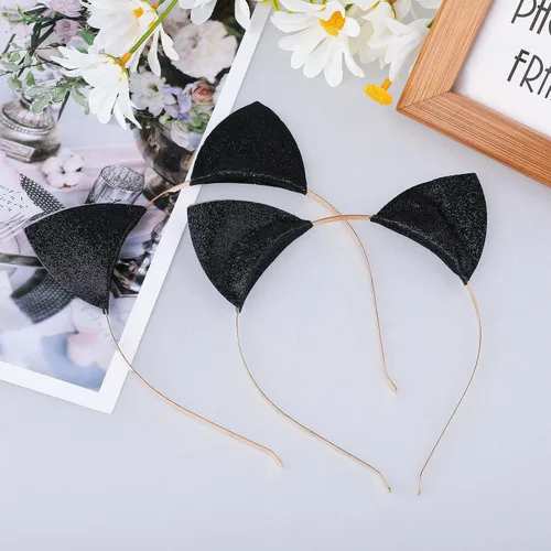 Vista 6 de 2 diademas de orejas de gato con purpurina, orejas de gato de Navidad, lindos accesorios para el cabello para mujer