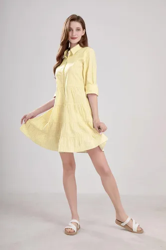 Vista 3 de utcoco Vestido camisero a rayas con botones para mujer, casual, holgado, con puños, manga larga, vestidos largos