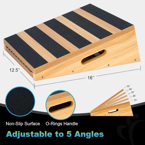 Vista 2 de StrongTek Tabla inclinada de madera profesional, tabla inclinada ajustable y estirador de pantorrillas, diseño de cobertura parcial con mango