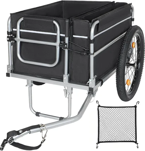 Vista 11 de LuckyNote Remolque de carga plegable para bicicleta con enganche universal para bicicleta, remolque de vagón de bicicleta con ruedas y reflectores