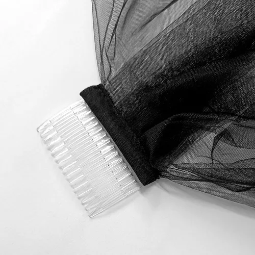 Vista 4 de Korty Wedding Veil,2/3 Tier Ribbon Edge Center Cascade Bridal Veil with Comb for Bachelorette Party Negro (Black - 2 Tier)