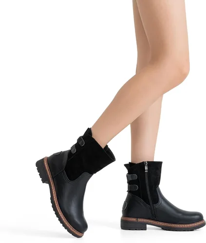 Vista 5 de Vepose Botines 9680 para mujer, de tacón bajo, botines de moda para mujer con cordones en la espalda y cremallera lateral