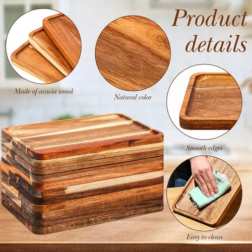 Vista 3 de Roshtia 12 Pcs Bandeja de Servir de Madera de Acacia Rectangular Bandeja de Servir de Madera Platos de Cena de Navidad Tabla de Queso y Charcutería