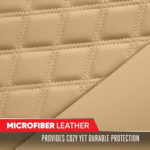 Vista 7 de Motor Trend Funda para Asiento Trasero - Funda de Asiento Trasero de Cuero Sintético Beige con Costuras en Diamante para Coches, Camiones, SUV