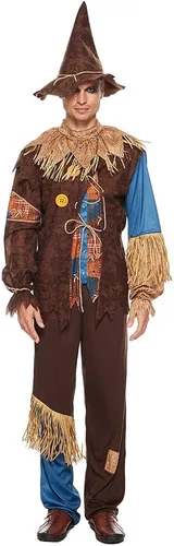 Vista 3 de Megartico Disfraz de espantapájaros de Halloween para adultos, para parejas, mujeres y hombres, divertido disfraz de espantapájaros con sombrero