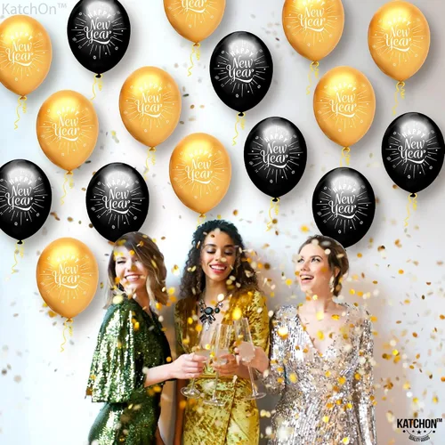 Vista 8 de KatchOn, Juego de 50 globos de feliz año nuevo, globos de látex de feliz año nuevo, decoraciones de feliz año nuevo 2026 Suministros para fiesta