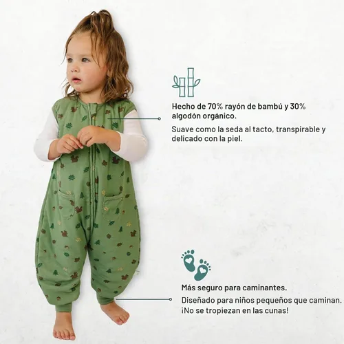Vista 2 de Dreamsuit: Toddler Sleep Sack with Legs, Rayon Made from Bamboo Bosque