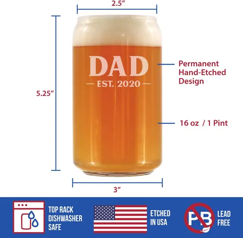 Vista 4 de Bevvee Dad Est 2020 - Vaso de cerveza para padres primerizos, vasos de 16 onzas