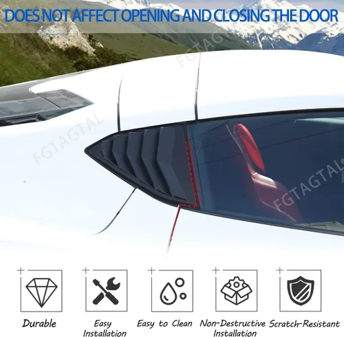 Vista 4 de Cubierta de rejilla para ventana lateral trasera compatible con Chevrolet Corvette C8 2020-2025, cubierta de moldura de persianas de ventana Mate