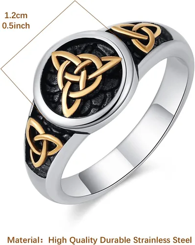 Vista 9 de HZMAN Triquetra Trinity Knot Anillo de acero inoxidable con nudo celta irlandés