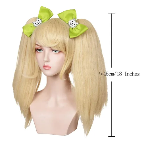 Vista 2 de ColorGround Peluca rubia con 2 lazos para Halloween y cosplay colas de caballo desmontables