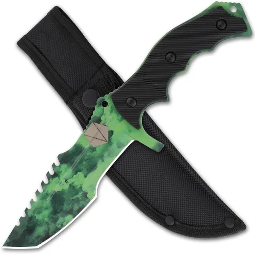 Vista 11 de REAT Cuchillo de hoja fija con funda, hoja de acero 440C de 4.1 pulgadas con diseño de espiga completa, mango ergonómico de plástico ABS, cuchillo